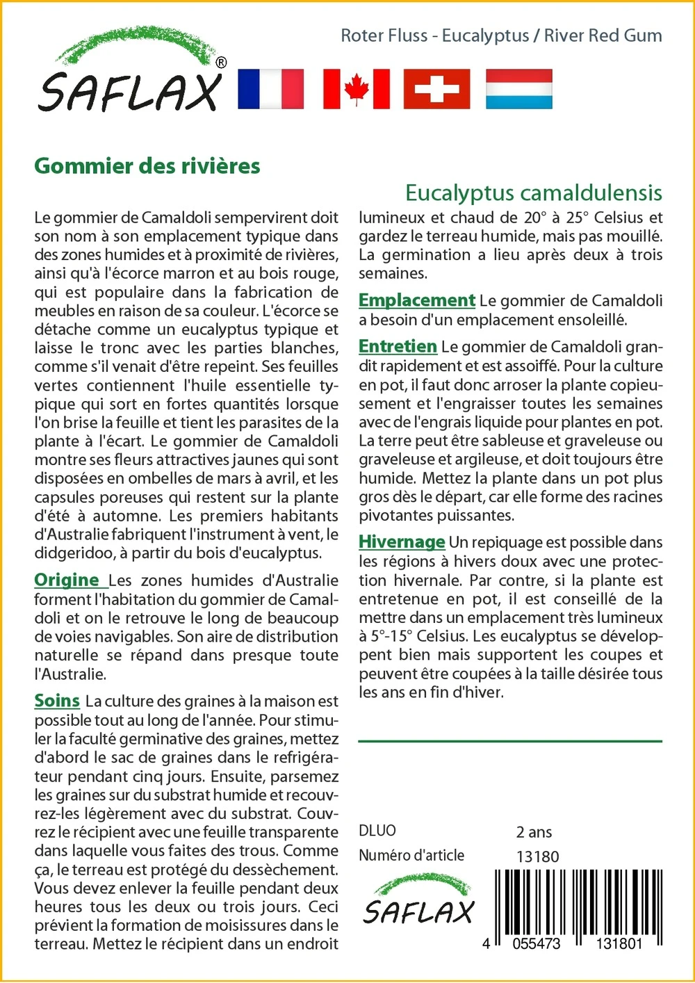 Kit De Culture - Gommier Des Rivières - 200 Graines - Eucalyptus Camaldulensis 3 Kit De Culture - Gommier Des Rivières - 200 Graines - Eucalyptus Camaldulensis – Image 3