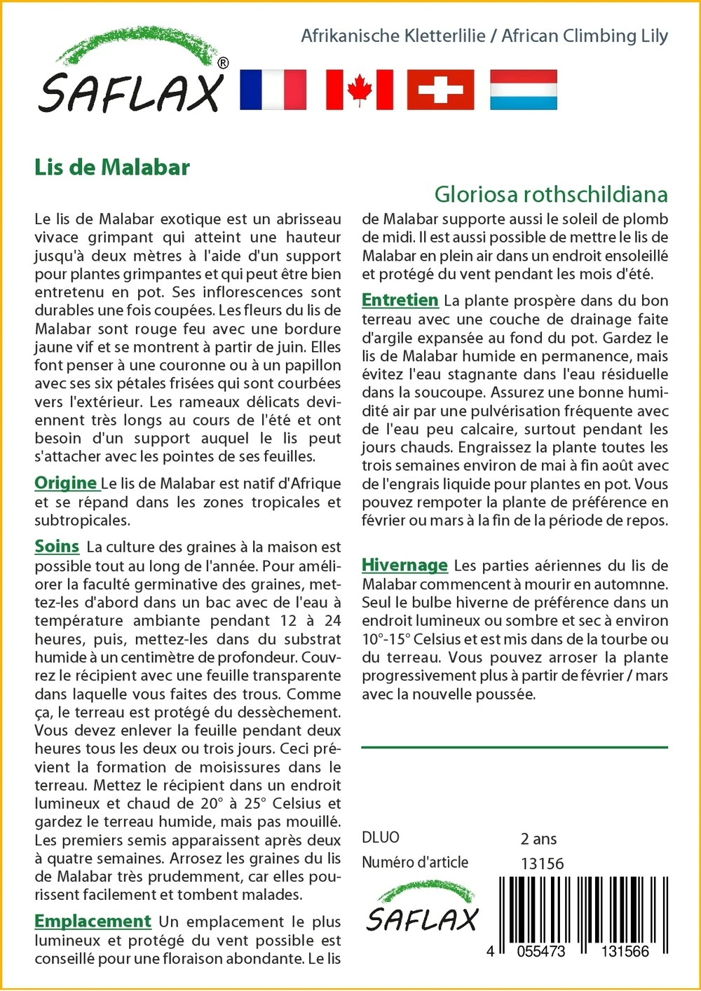Kit De Culture - Lis De Malabar - 15 Graines - Gloriosa Rothschildiana 3 Kit De Culture - Lis De Malabar - 15 Graines - Gloriosa Rothschildiana – Image 3