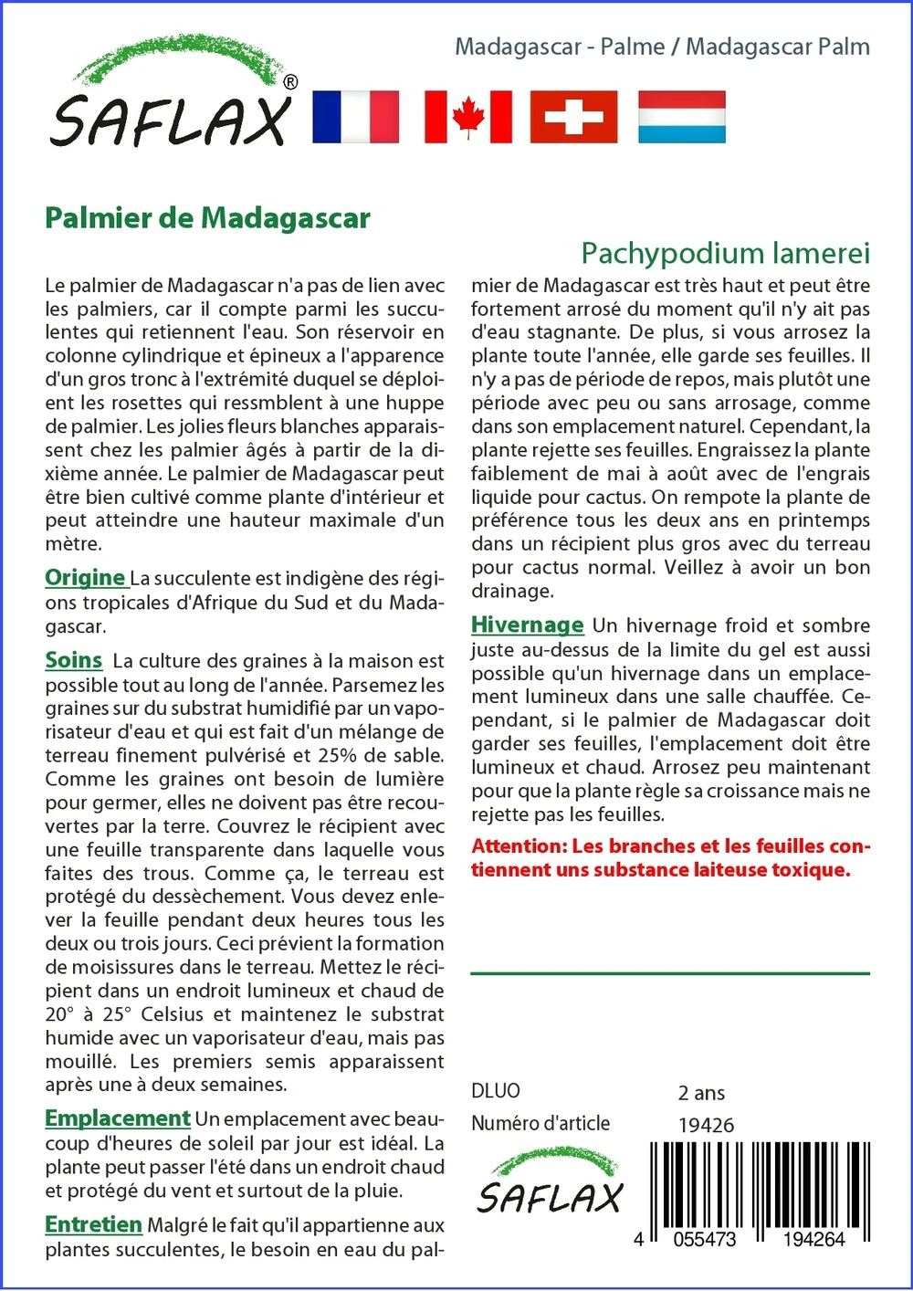 Kit De Culture - Palmier De Madagascar - 10 Graines - Pachypodium Lamerei 3 Kit De Culture - Palmier De Madagascar - 10 Graines - Pachypodium Lamerei – Image 3