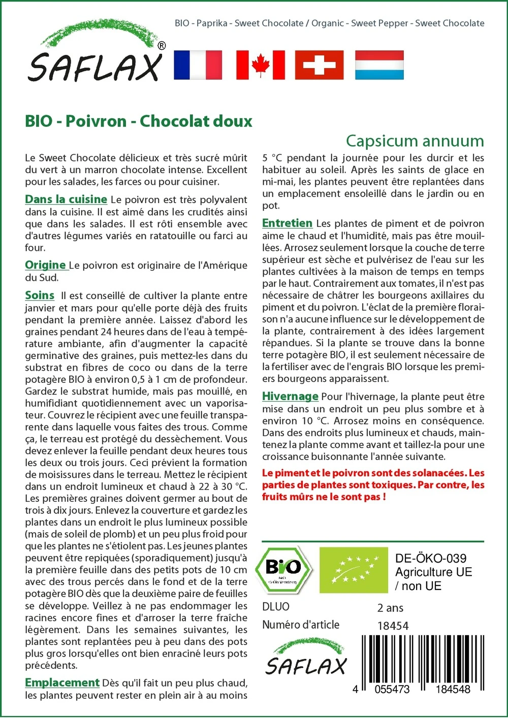 Kit De Culture - Bio - Poivron - Chocolat Doux - 10 Graines - Capsicum Annuum 3 Kit De Culture - Bio - Poivron - Chocolat Doux - 10 Graines - Capsicum Annuum – Image 3